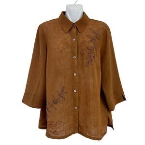 Napa Valley Petite Light Brown Embellished Button Up Top Womens Petite Medium